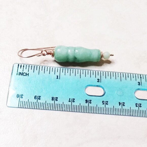 Exquisite & Stunning! Green Agate & Copper Hammered Earwires - OOAK EARCANDY!!! - Picture 8 of 9